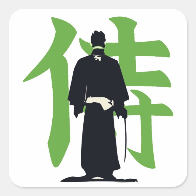 Cuadrada Pegatina de Kanji de Samurái (Anverso)