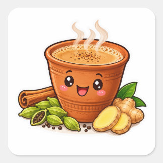Cuadrada Pegatina de Kawaii Masala Chai, Troquelado de Té K
