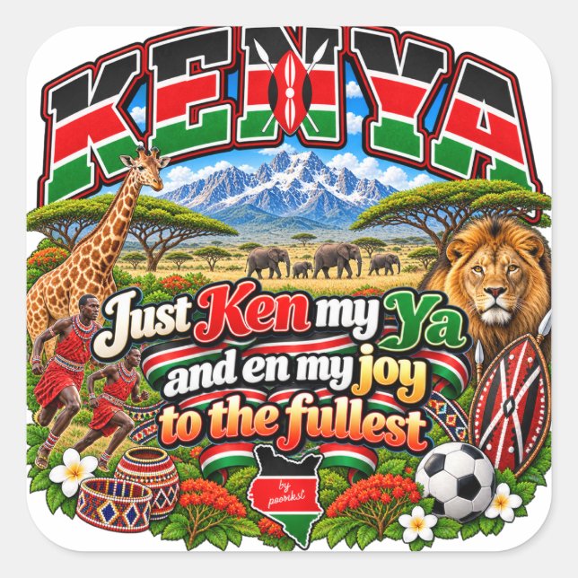 Cuadrada Pegatina de Kenia (Anverso)