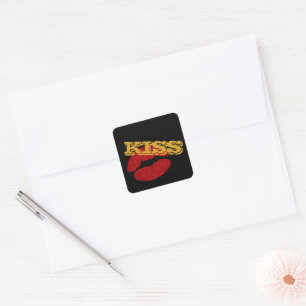 Cuadrada Pegatina de KISS, Labios Rojos - Amor / Fiesta per