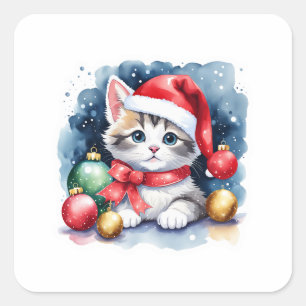 Cuadrada Pegatina de Kitty festivo - Regalos para gatos y N