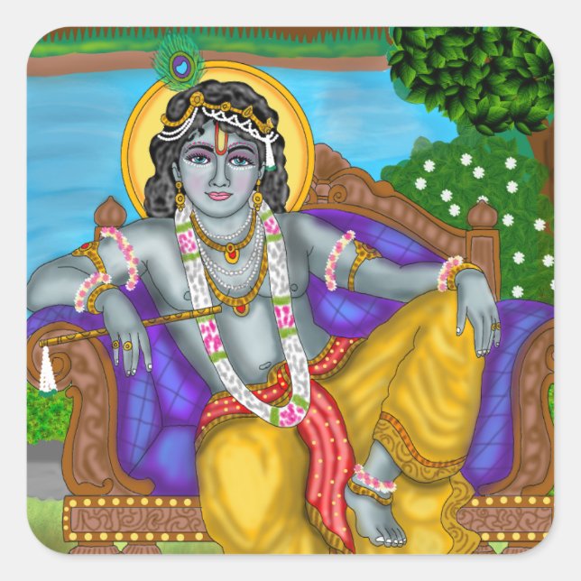 Cuadrada Pegatina de Krishna (Anverso)