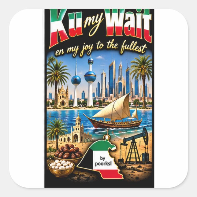 Cuadrada Pegatina de Kuwait (Anverso)