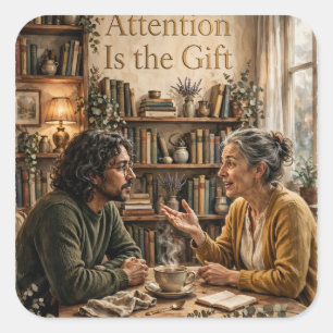 Cuadrada Pegatina de "La atención es el regalo"