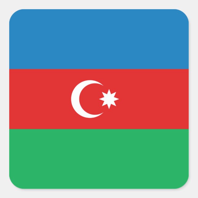 Cuadrada Pegatina de la bandera de Azerbaiyán (Anverso)