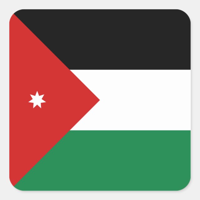 Cuadrada Pegatina de la bandera de Jordania (Anverso)