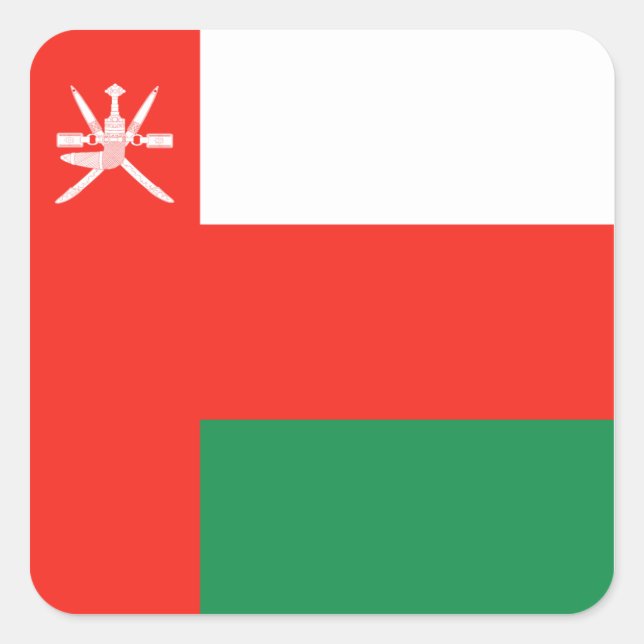 Cuadrada Pegatina de la bandera de Omán (Anverso)