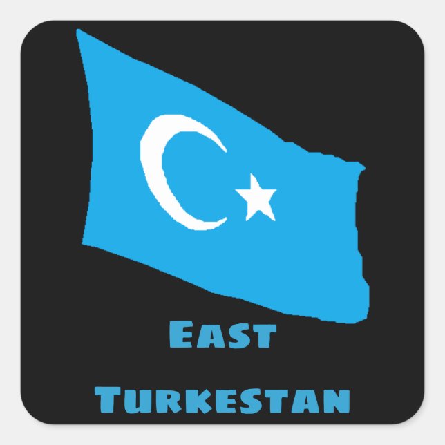 Cuadrada Pegatina de la bandera de Turkestán Oriental (Anverso)