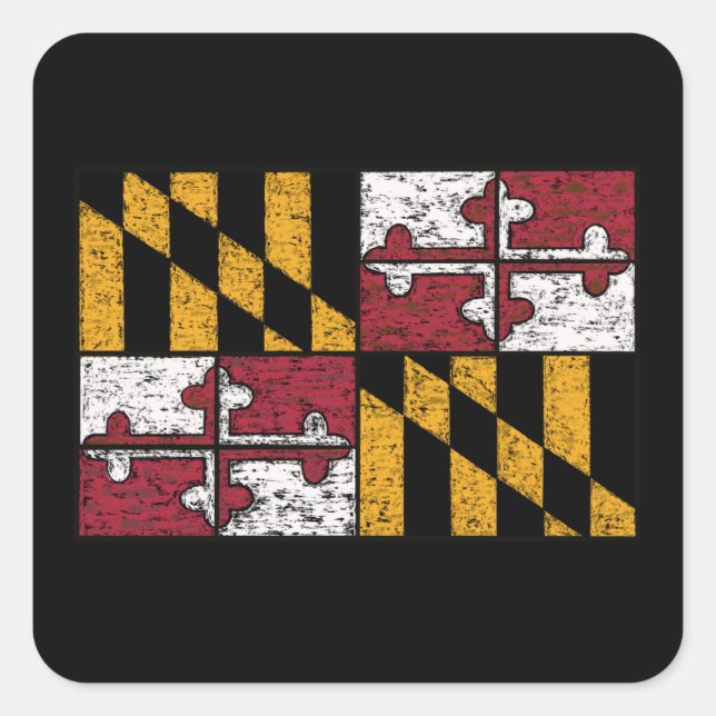 Cuadrada Pegatina de la bandera del estado de Maryland con  (Anverso)