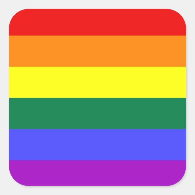 Cuadrada Pegatina de la bandera del orgullo arcoiris (Anverso)