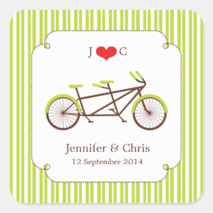 Cuadrada Pegatina de la bicicleta tándem (franjas verdes)