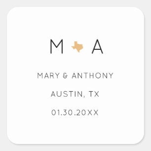 Cuadrada Pegatina de la boda minimalista con temática texan