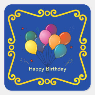 Cuadrada Pegatina de la celebración de los globos de cumple