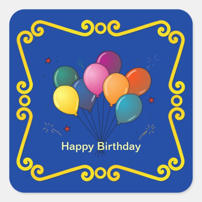Cuadrada Pegatina de la celebración de los globos de cumple (Anverso)
