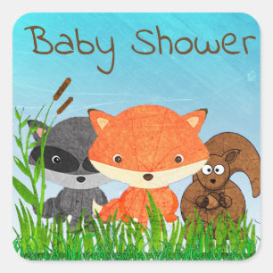 Cuadrada Pegatina de la creatura de Baby Shower Animal Wood