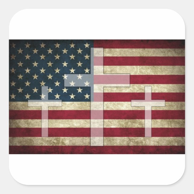 Cuadrada Pegatina de la Cruz Americana (Anverso)