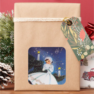 Cuadrada Pegatina de la dama de Navidad retro vintage