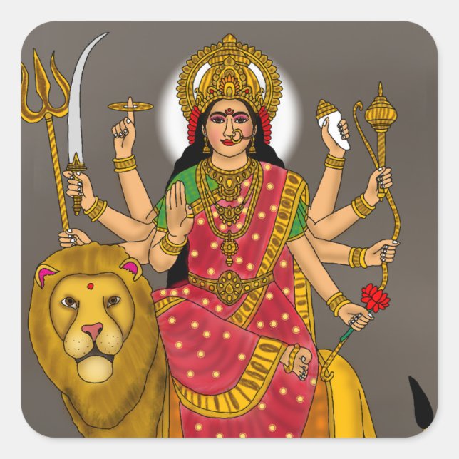 Cuadrada Pegatina de la Diosa Durga (Anverso)
