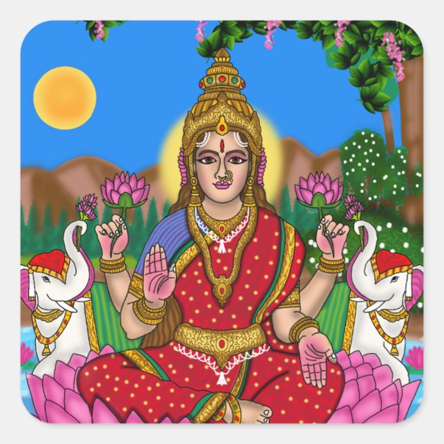 Cuadrada Pegatina de la Diosa Lakshmi (Anverso)