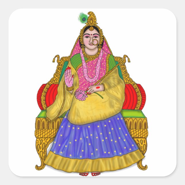 Cuadrada Pegatina de la diosa Radha (Anverso)