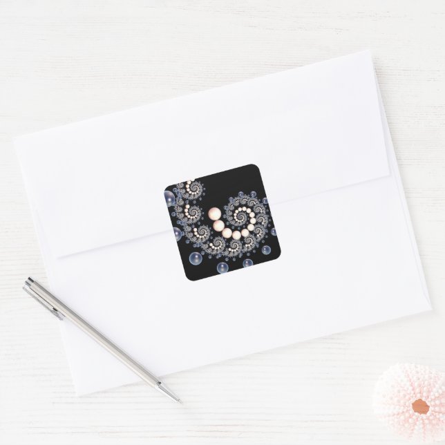 Cuadrada Pegatina de la espiral de Marfil y Perla Azul (Sobre)