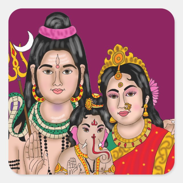 Cuadrada Pegatina de la familia de Shiva (Anverso)