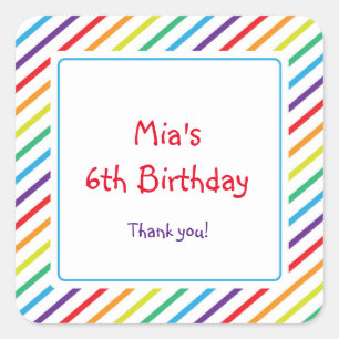 Cuadrada Pegatina de la fiesta colorida de las franjas arco