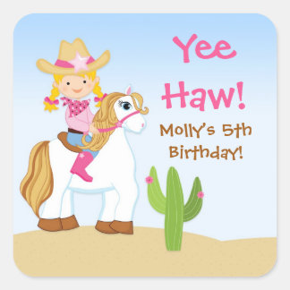 Cuadrada Pegatina de la fiesta de cumpleaños de Caballo Vac