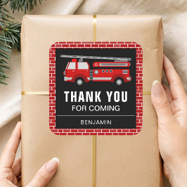 Cuadrada Pegatina de la fiesta de cumpleaños de Fire Truck