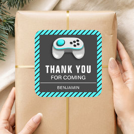 Cuadrada Pegatina de la fiesta de cumpleaños de un videojue