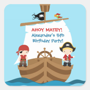 Cuadrada Pegatina de la fiesta de cumpleaños del barco