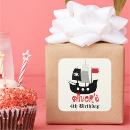 Cuadrada Pegatina de la fiesta de cumpleaños del pirata Ske