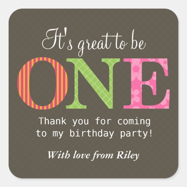 Cuadrada Pegatina de la Fiesta de Cumpleaños Patterada (Anverso)