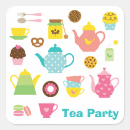 Cuadrada Pegatina de la fiesta del té