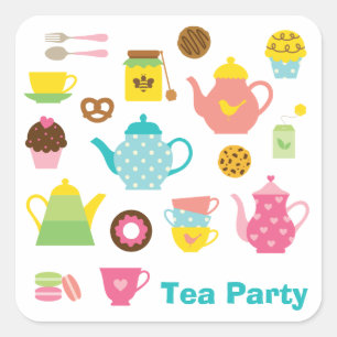 Cuadrada Pegatina de la fiesta del té