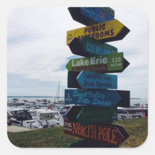 Cuadrada Pegatina de la foto del Rótulo de la isla de