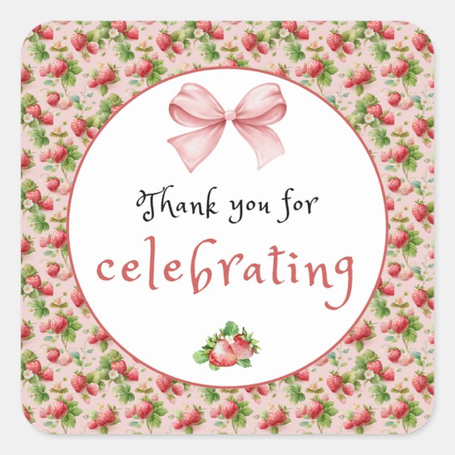 Cuadrada Pegatina De La Fresa Antigua (Anverso)