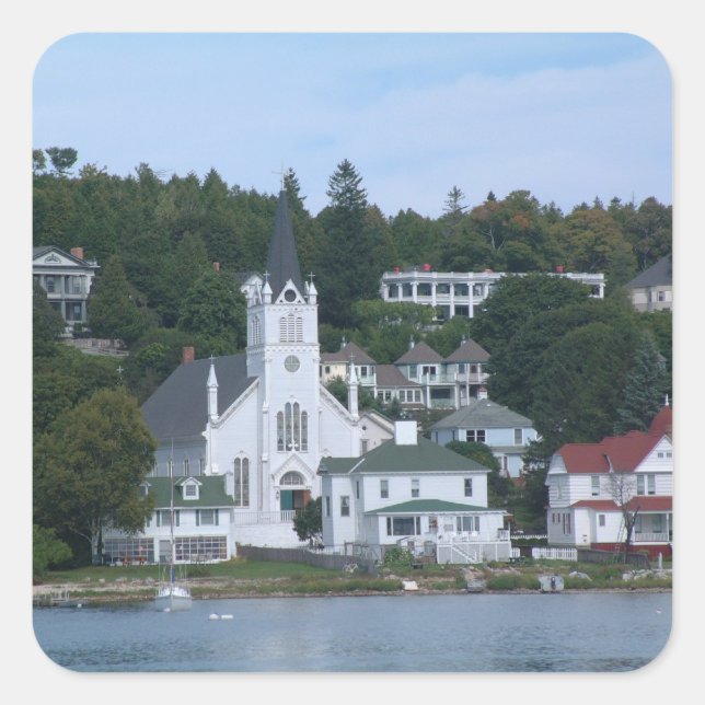 Cuadrada Pegatina de la isla Mackinac (Anverso)