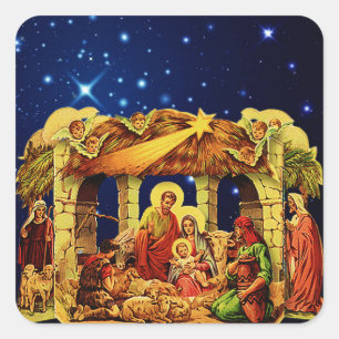 Cuadrada Pegatina de la Natividad de la Noche Estrellada