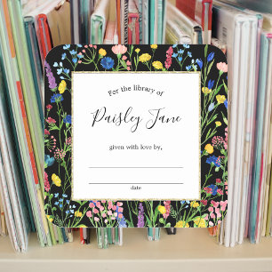 Cuadrada Pegatina de la placa de biblioteca de Wildflower G