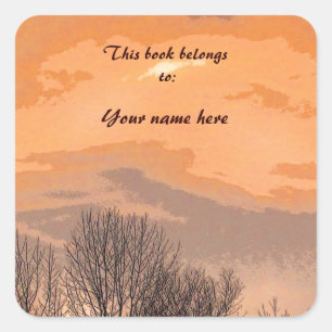 Cuadrada Pegatina de la placa de estantería del atardecer d