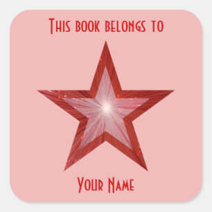 Cuadrada Pegatina de la placa de la biblioteca Estrella Roj