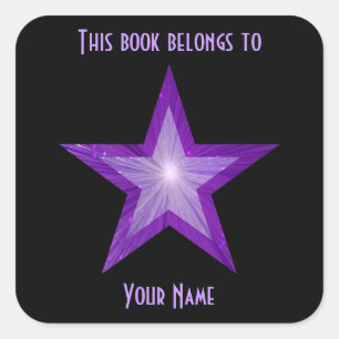 Cuadrada Pegatina de la placa de la estrella morada negro