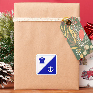 Cuadrada Pegatina De La Plaza Blanca Azul De La Corona Y El