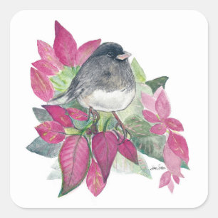 Cuadrada Pegatina de la Plaza de Aves Oscuro Junco