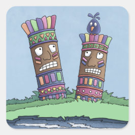 Cuadrada Pegatina de la Plaza de la Pluma de Pájaro de Tiki