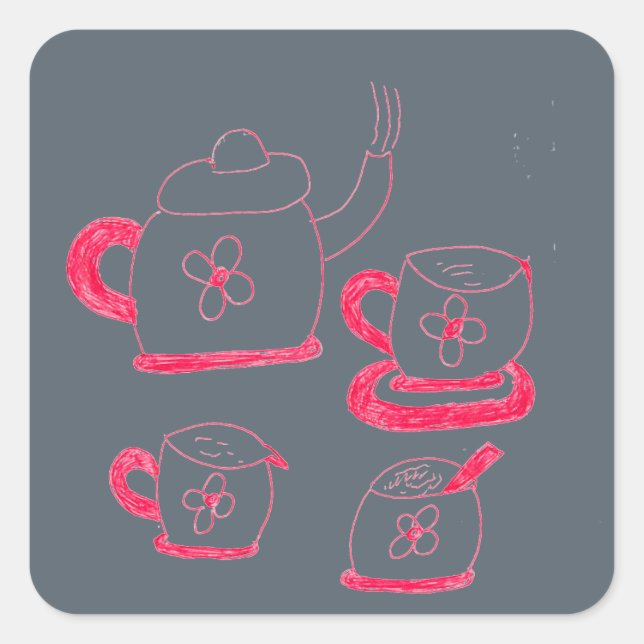 Cuadrada Pegatina de la plaza de tiempo del té (Anverso)
