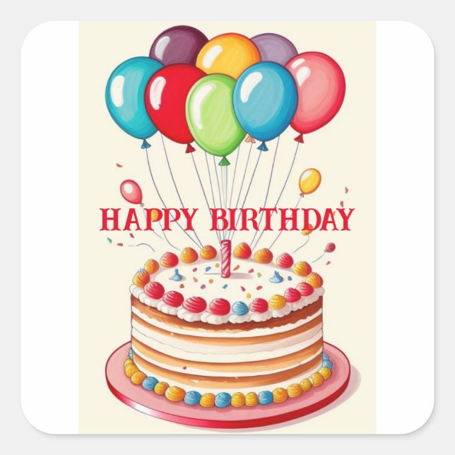 Cuadrada Pegatina de la Plaza del Pastel de Cumpleaños (Anverso)