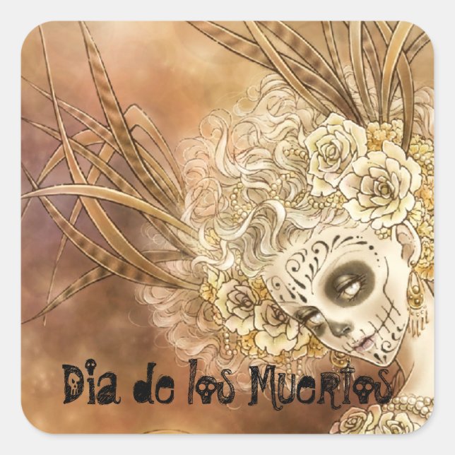 Cuadrada Pegatina de la Plaza Dia de los Muertos (Anverso)