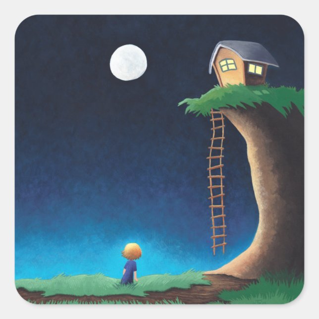 Cuadrada Pegatina de la Plaza Sky de la Luna Llena (Anverso)